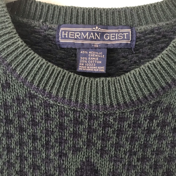 Vintage Herman Geist "Fleur de Lis" Green Sweater - Picture 2 of 6